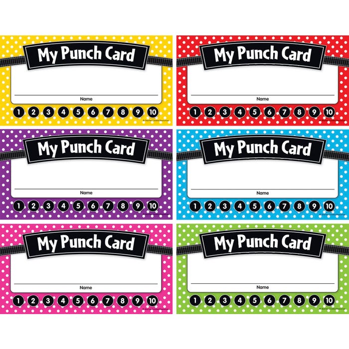Teacher Created Resources Polka Dots Punch Cards, 5-3/4 x 3 inches, Pack of 60