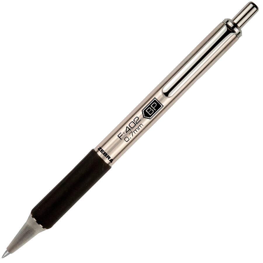 Zebra F-402 Refillable Retractable Ballpoint Pen, 0.7 mm Fine Tip, Black 1073131