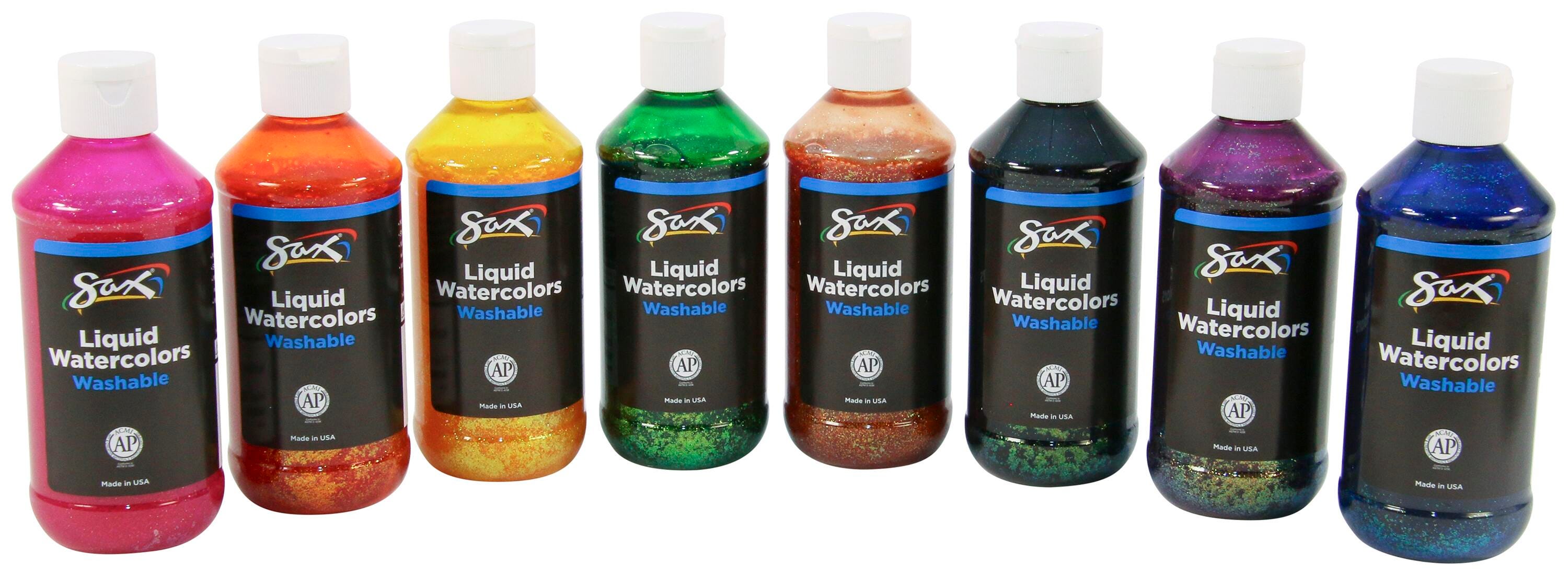 Sax Liquid Washable Watercolor Paint, 8 Ounces, Assorted Glitter Colors, Set of 8 1567860
