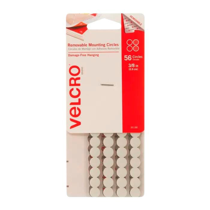 VELCRO Brand Removable Mounting Circles, 3/8 Inch Circles, White, Pack of 56