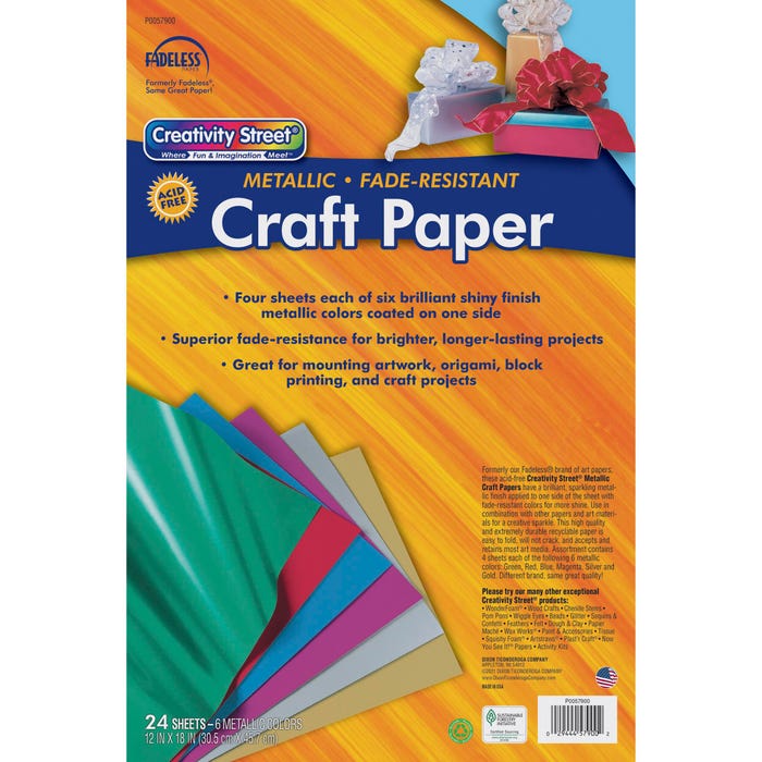 Fadeless Metallic Art Paper, 12 x 18 Inches, Assorted Colors, 24 Sheets