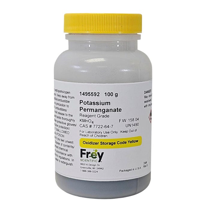 Frey Scientific Potassium Permanganate, 100 Grams, Purple Crystal, Reagent Grade