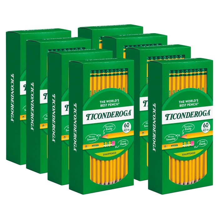 Ticonderoga Wood-Cased Pencils, No 2 HB, Sharpened, Yellow, Pack of 480