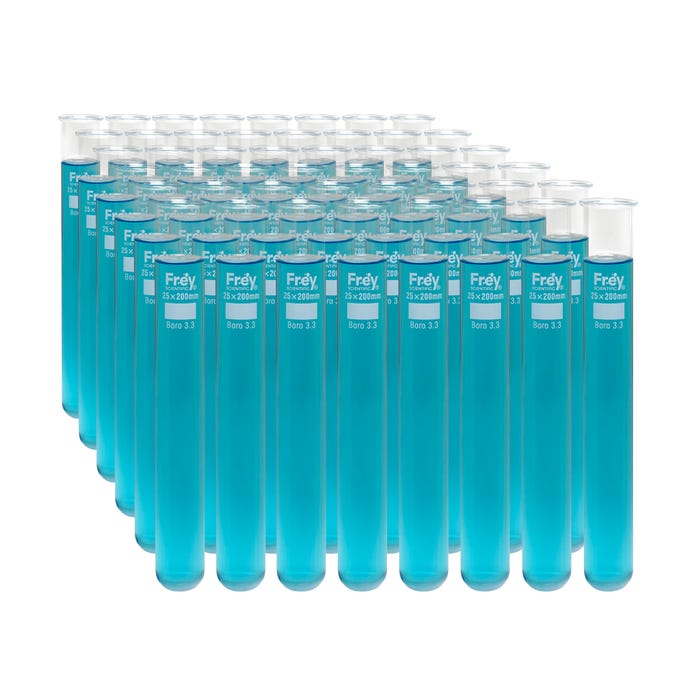 Frey Scientific Borosilicate Glass Test Tubes, 25 x 200 mm, 75 mL, Pack of 48