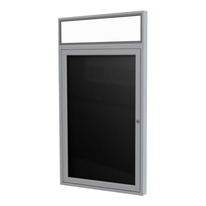 Ghent 1 Door Outdoor Enclosed Vinyl Letter Board with Satin Aluminum Illuminated Headliner Frame, 3 feet x 2 feet, Black