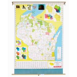 Nystrom Wisconsin Pull Down Roller Classroom Map, 51 x 68 Inches, Item Number 088643