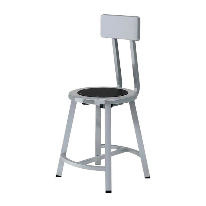 National Public Seating Titan Stool, Black Steel Seat, 18 Inch Fixed Height, Backrest, Gray Frame