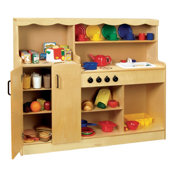 Childcraft 4-In-1 Play Kitchen, Wooden, 47-3/4 x 13-3/4 x 40 Inches