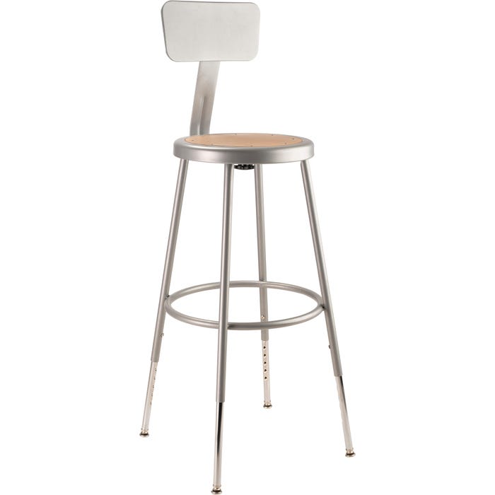 National Public Seating Height Adjustable Heavy Duty Steel Stool with Backrest, 6200 Series, 24-1/2 to 32-1/2 Inch Adjustable Se