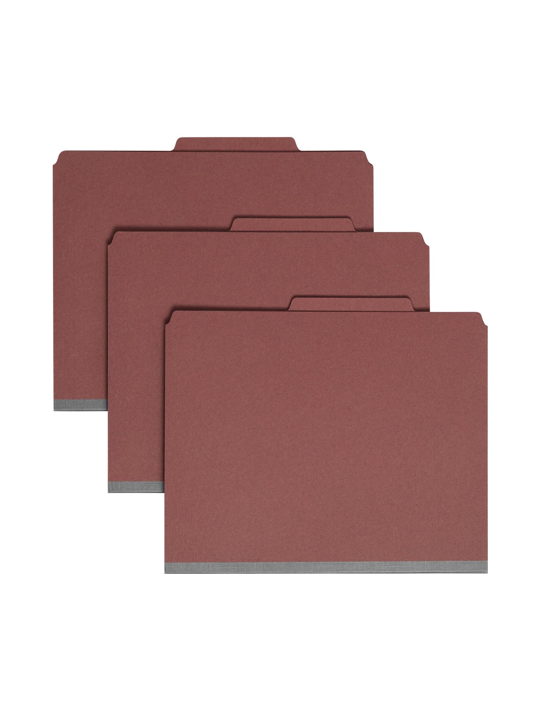 Smead SafeSHIELD Pressboard Classification File Folders, Letter Size, 2/5 Cut Tabs, 2 Inch Expansion, Red, Pack of 10