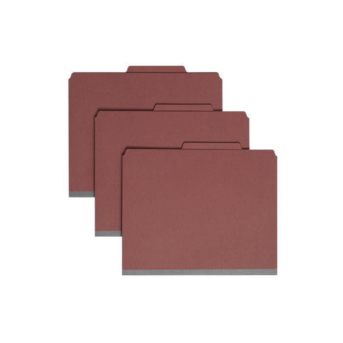 Smead SafeSHIELD Pressboard Classification File Folders, Letter Size, 2/5 Cut Tabs, 2 Inch Expansion, Red, Pack of 10