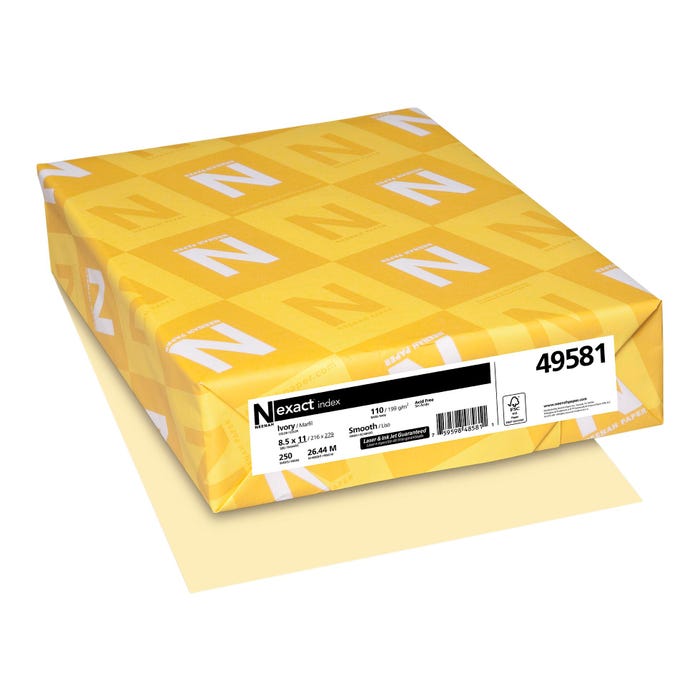 Neenah Paper Exact Index Colored Cardstock, 8-1/2 x 11 Inches, 110 lb, Ivory, 250 Sheets