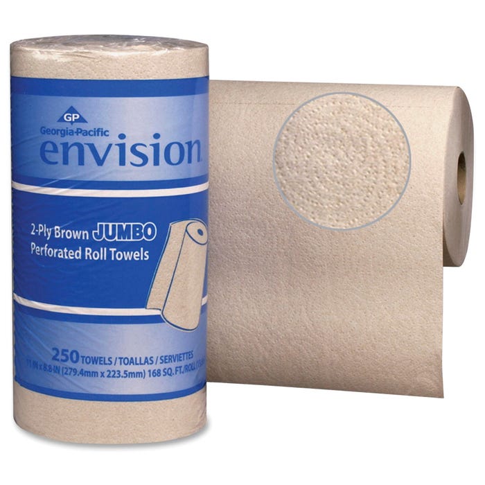 Envision 2-ply Brown Jumbo Roll Towels, Recycled, Perforated, Pack of 12