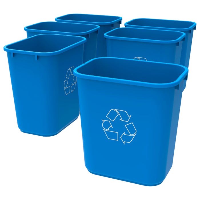School Smart Indoor Recycle Waste Basket, 28 Quart, Blue, Case of 6