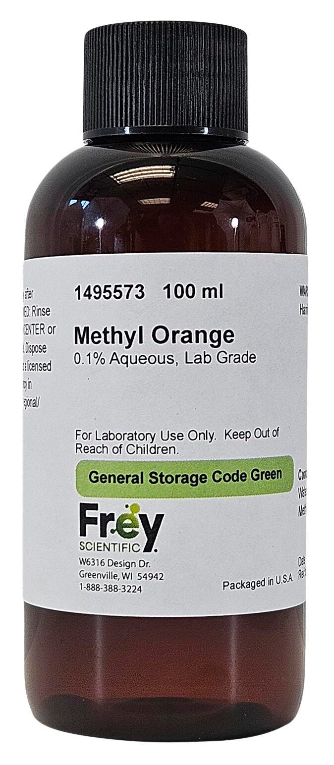 Frey Scientific Methyl, Clear Orange, 0.1% Aqueous Solution, Liquid, Lab Grade 1495573