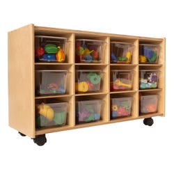 Childcraft Mobile Cubby Unit with Locking Casters, 12 Clear Trays, 38-5/16 x 14-1/4 x 24 Inches 2128458
