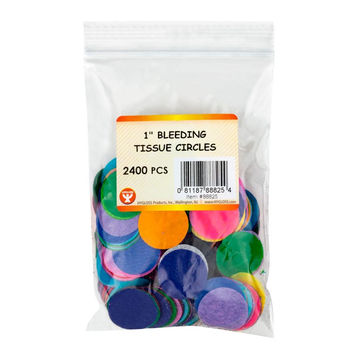 Hygloss Bleeding Tissue Paper Circles, 1 Inches, Assorted Colors, 2400 Pieces