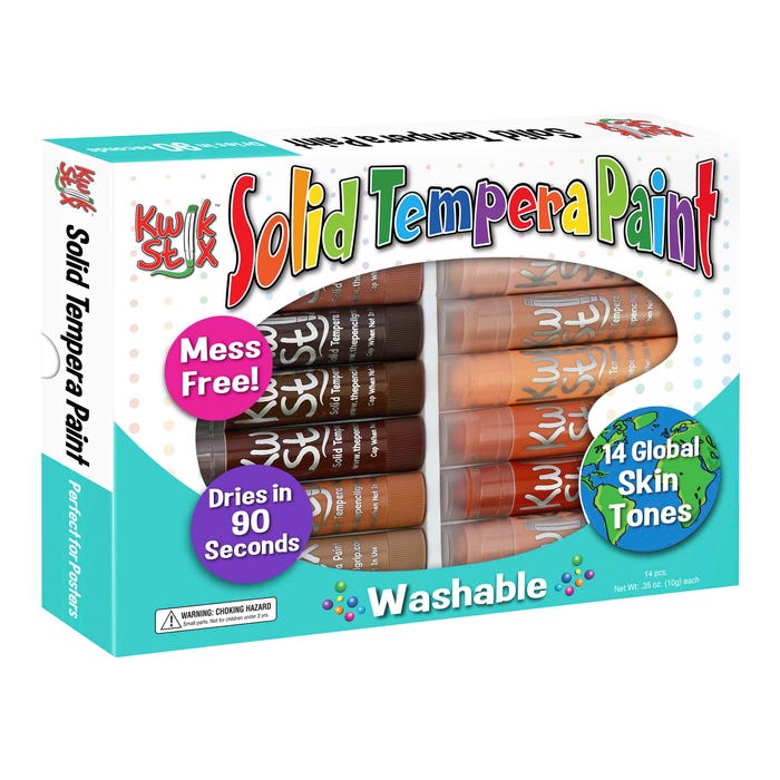 Kwik Stix Solid Tempera Paints, Original Size, Assorted Skin Tones, Set of 14