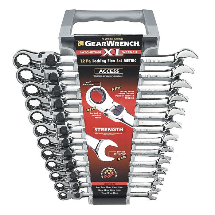 Gearwrench 12-Piece XL Locking Flex Box End Ratcheting Combination Wrench Set - Metric, Set of 12