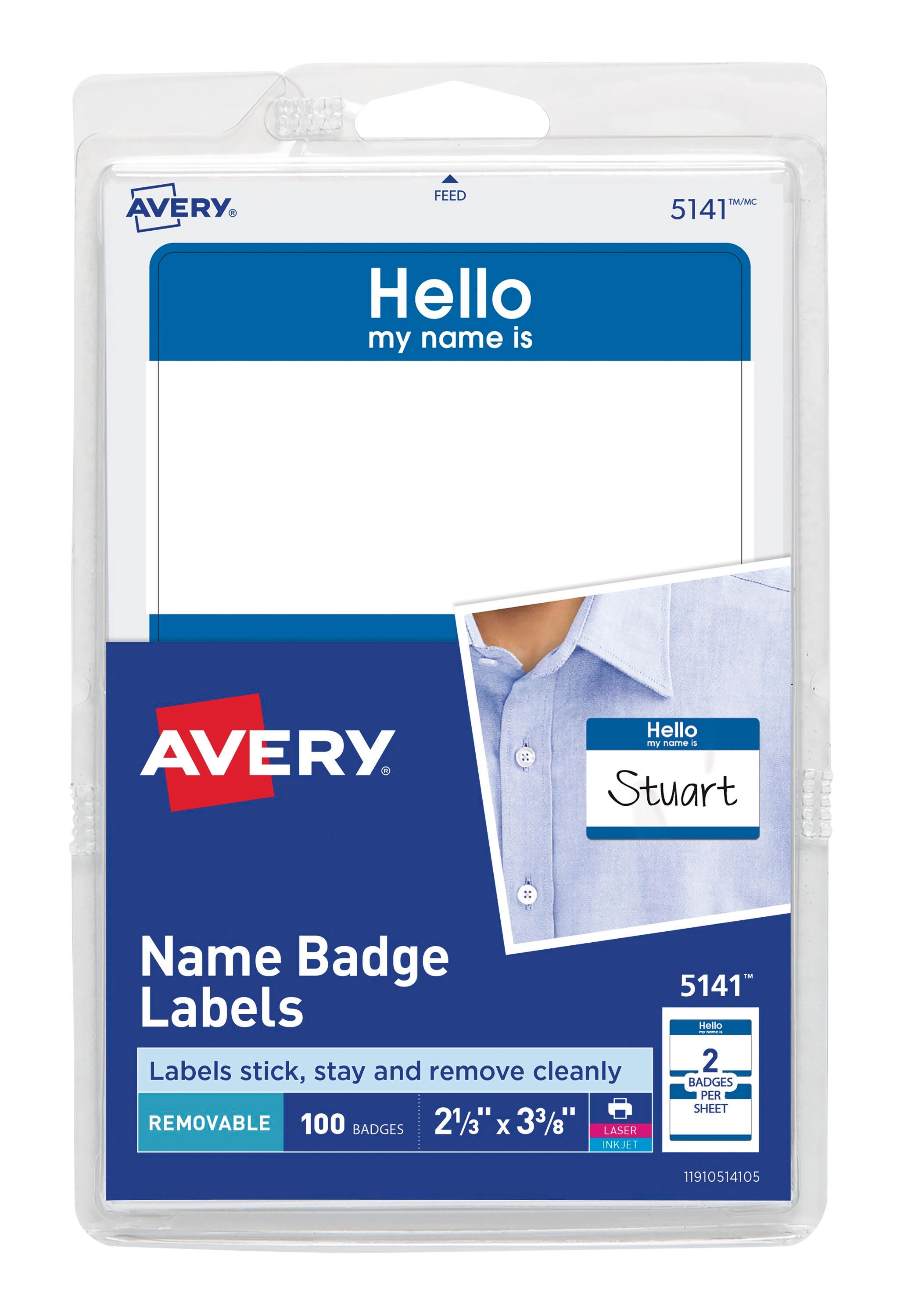 Image for Avery Hello, My Name Is Adhesive Name Badges, 2-1/3 x 3-3/8 Inches, Blue Border, Pack of 100 from School Specialty