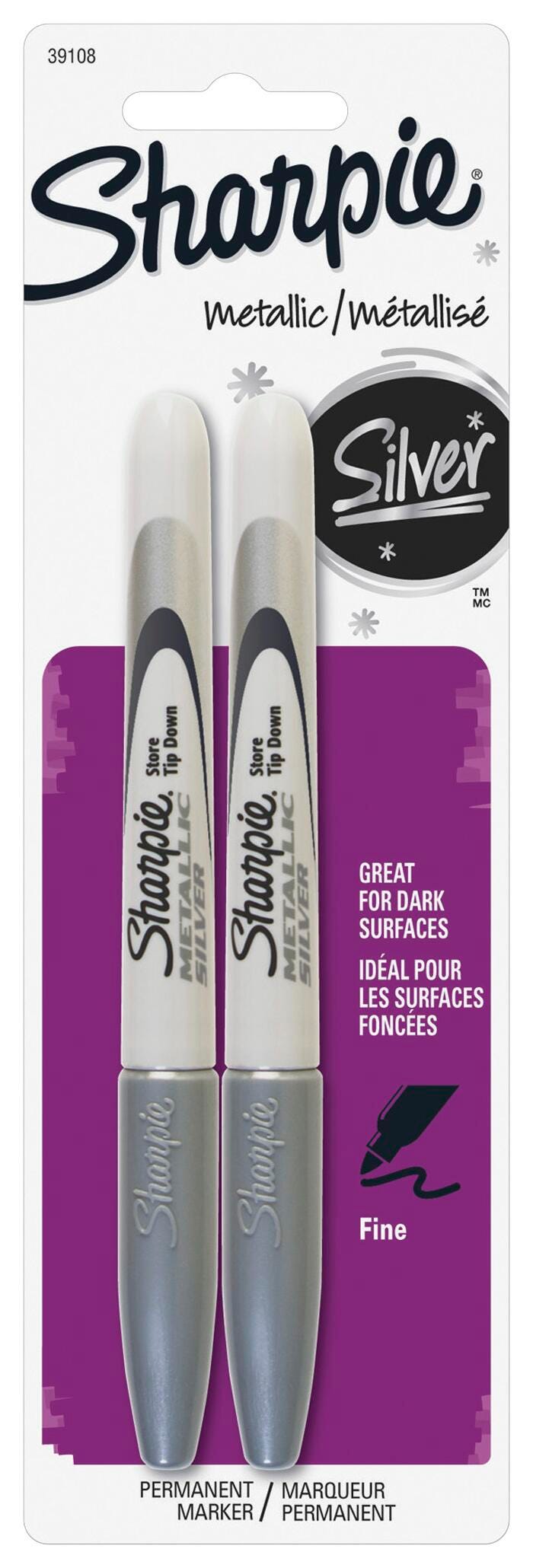Sharpie Metallic Permanent Markers, Fine Point, Silver, Set of 2 Item Number 2008668