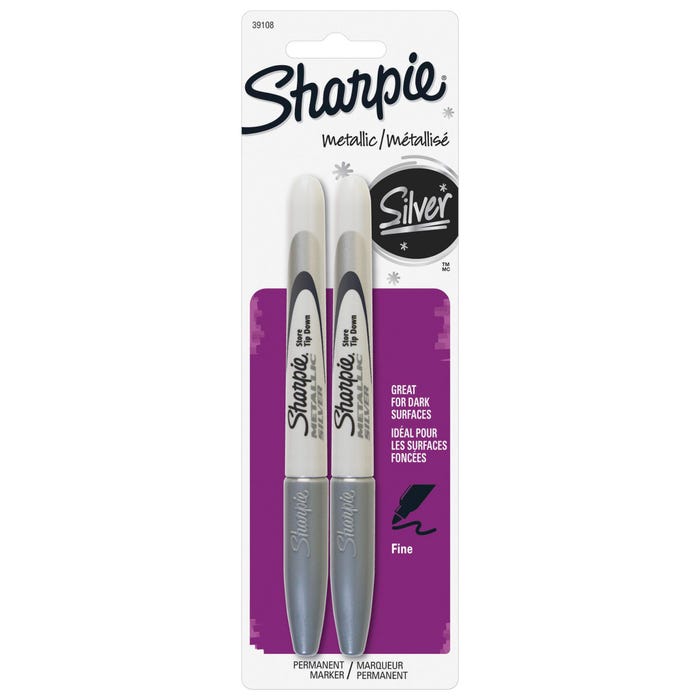 Sharpie Metallic Permanent Markers, Fine Point, Silver, Set of 2