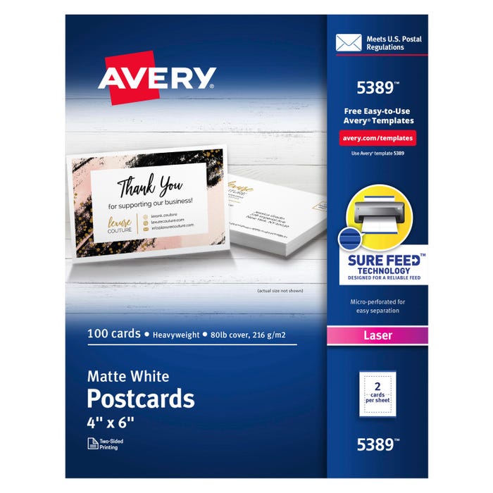 Avery (R) Printable Postcards with Sure Feed Technology, 4 x 6 Inches, White, Pack of 100