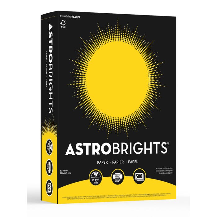 Astrobrights Premium Colored Paper, 8-1/2 x 11 Inches, 24 lbs, Solar Yellow, 500 Sheets