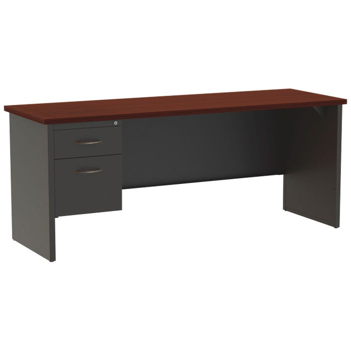 Lorell Mahogany Laminate/Charcoal Modular Desking, Left Pedestal Credenza, 72 x 24 Inches, Mahogany/Charcoal