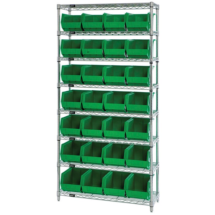 Quantum 8-Shelf Steel Storage Shelf Unit with 28 Bins, 36 x 12 x 74 Inches