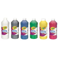 Crayola Artista II Washable Tempera Paints, 1 Quart Bottles, Assorted Colors, Set of 6