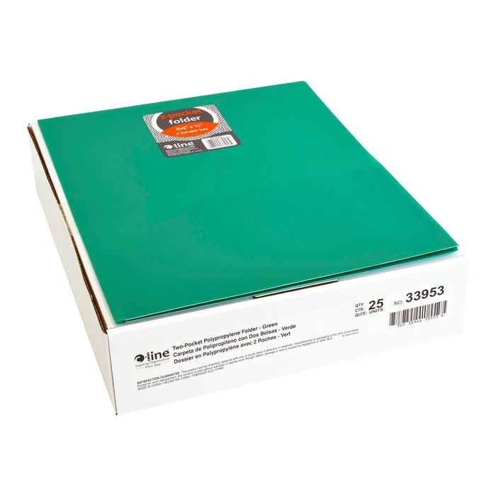 C-Line Poly 2-Pocket Portfolio Folder, Letter Size, Green, Pack of 25
