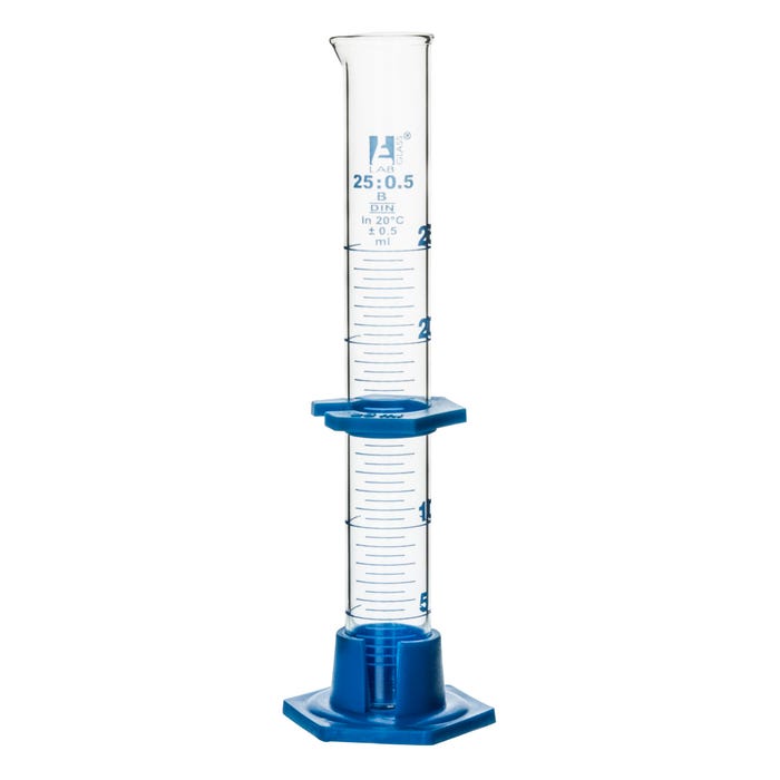 Eisco Labs Graduated Cylinder, Plastic Hex Base, Glass, 25 Milliliters