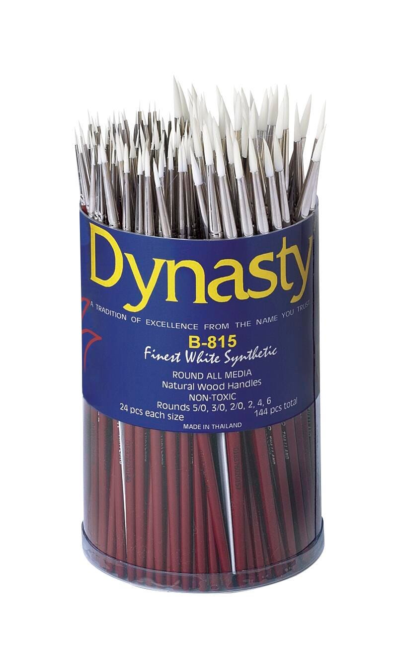 Dynasty® Finest White Taklon Brush Canister - B-815 Set of 144 Rounds 2218170