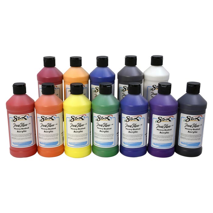 Sax Heavy Body Acrylic Paint, 1 Pint Bottles, Assorted Colors, Set of 12