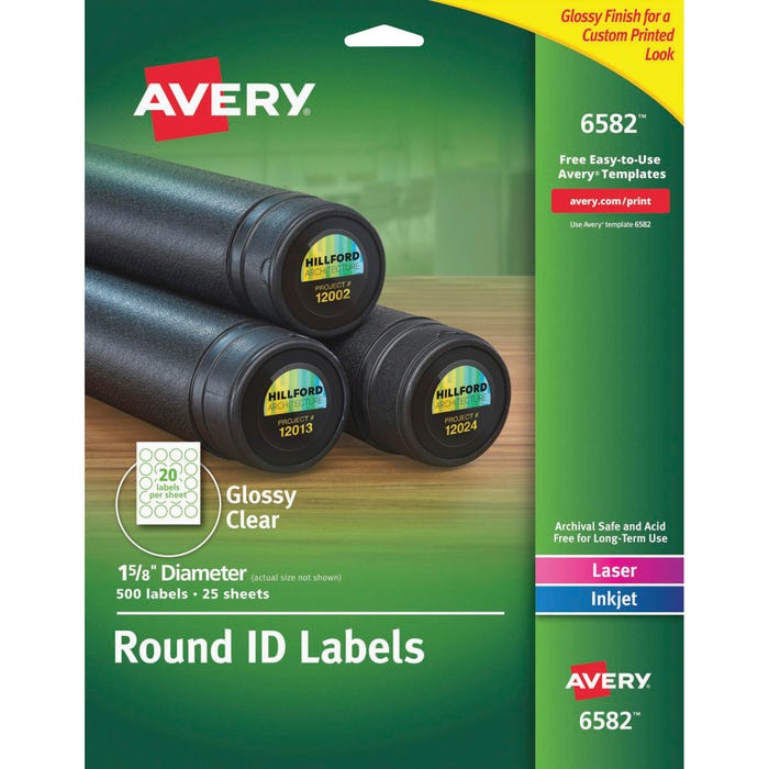 Avery Permanent Round ID Labels, 1-5/8 Inch Diameter, Glossy Clear, Pack of 500