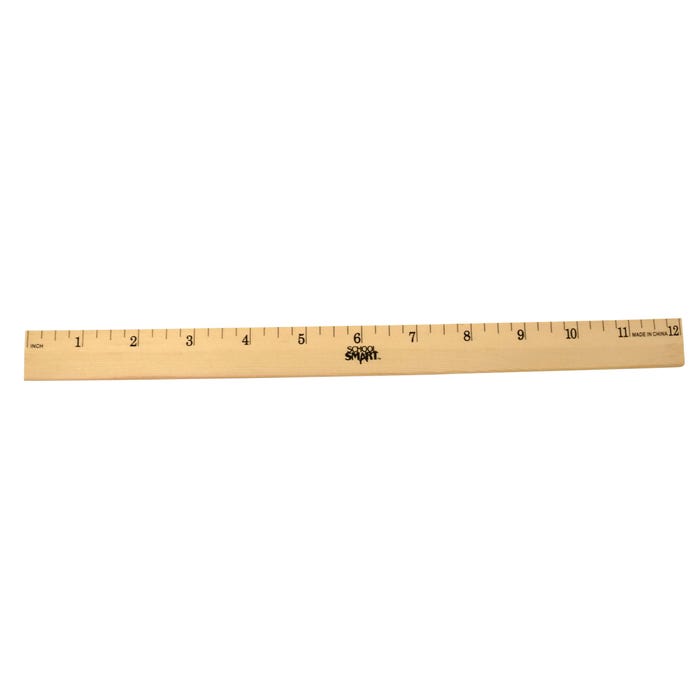 School Smart Wood Ruler, Single Beveled Plain Edge, 12 Inches, Scaled in 1/4 Inch Increments