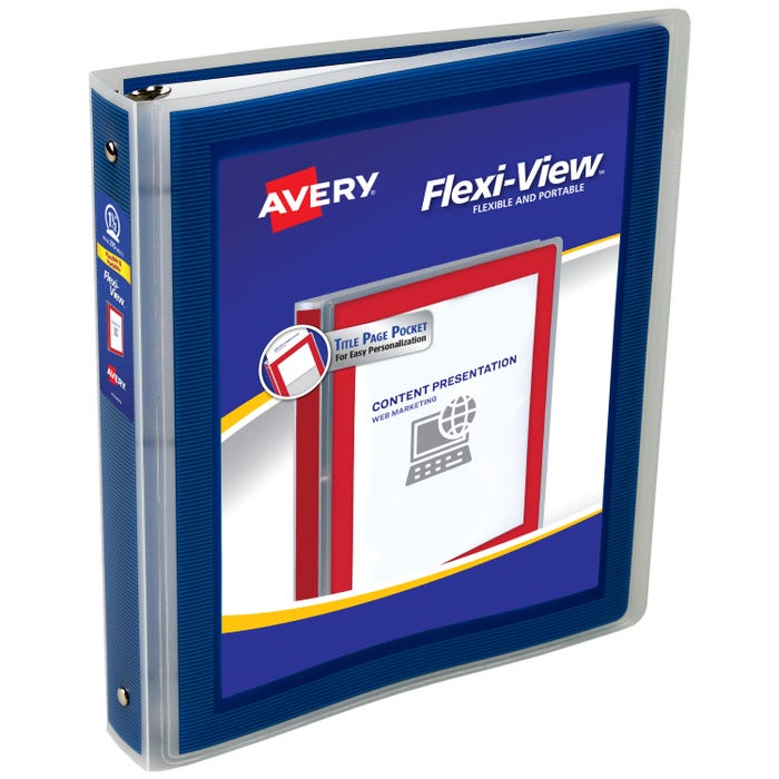 Avery Flexi-View Poly View Binder, 1-1/2 Inch, Round Ring, Navy Blue
