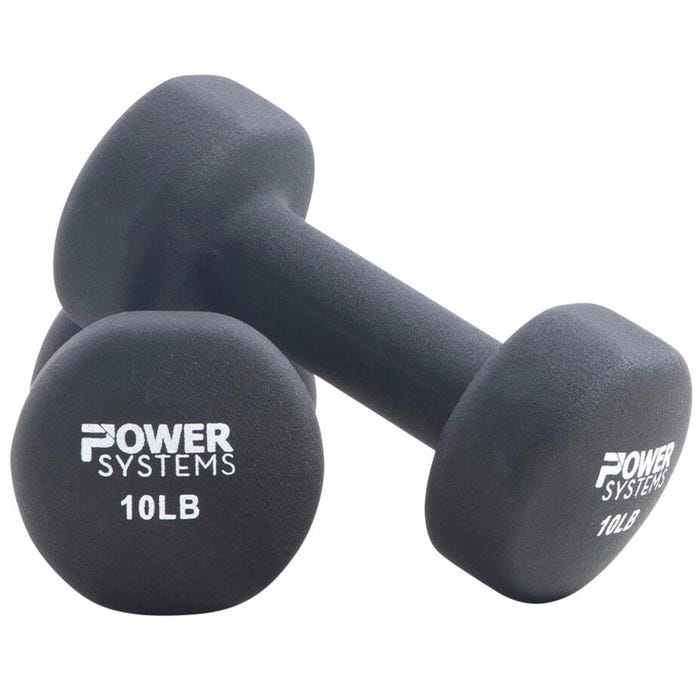 Power Systems Premium Neoprene Dumbbells, 10 Pounds, Black