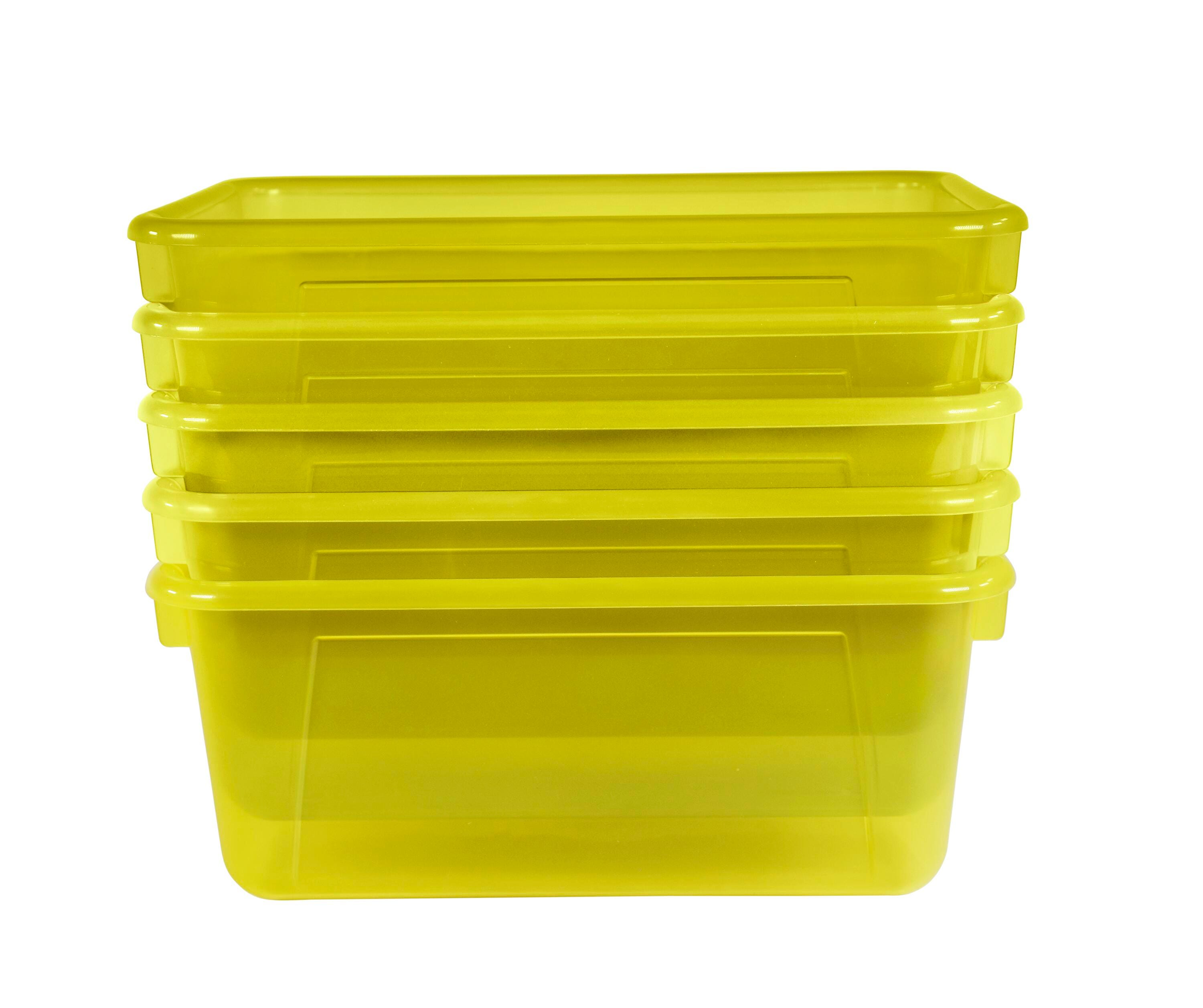 School Smart Translucent Storage Bin, 7-7/8 x 12-1/4 x 5-3/8 Inches, Yellow, Pack of 5 2005707