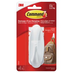Command Designer Hook with Adhesive Strip, Large, 5 lb, White 2133420