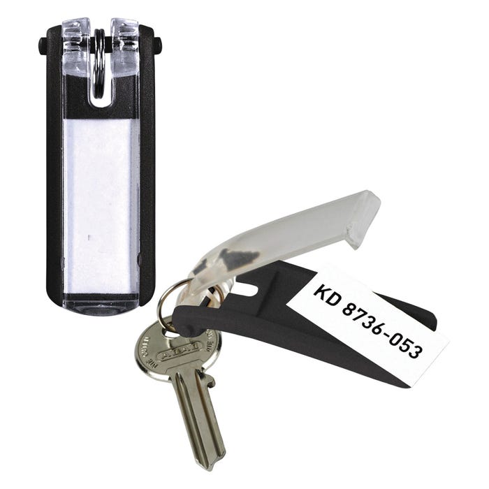Durable Plastic Key Tag with Paper Inserts, Black, Pack of 6