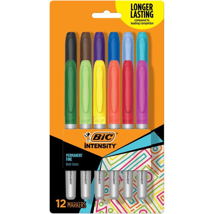 BIC Intensity Permanent Markers, Fine Tip, Assorted Fashion Colors, Set of 12