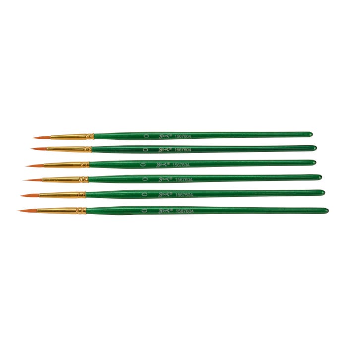 Sax Optimum Golden Synthetic Taklon Paint Brushes, Round Type, Short Handle, Size 0, Set of 6