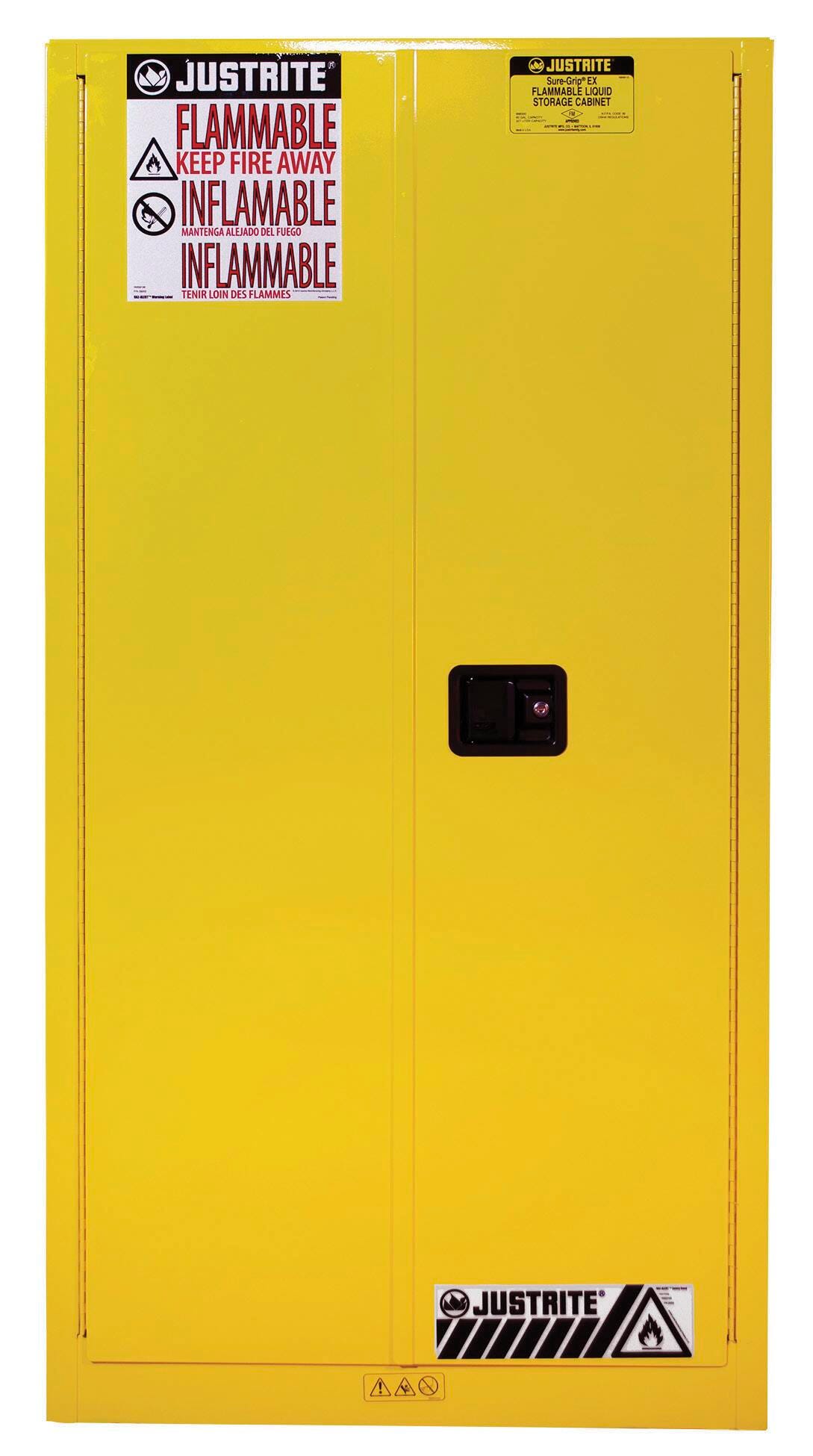 Justrite Flammable Liquid Storage Cabinet, 60 Gallon, Manua Close, Sure Grip EX, Yellow 896000 2038783