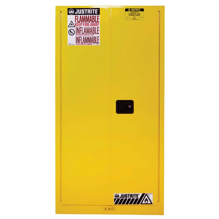 Justrite Flammable Liquid Storage Cabinet, 60 Gallon, Manua Close, Sure Grip EX, Yellow 896000