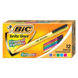 BIC Brite Liner Pocket Style Highlighter, Chisel Tip, Assorted Colors, Set of 12 1329755