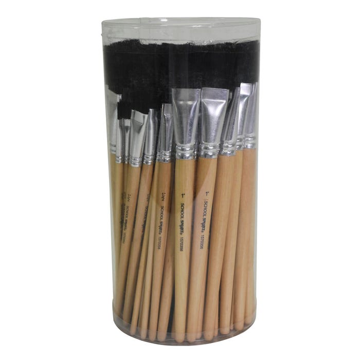 School Smart Black Bristle Paint Brushes, Short Handle, Assorted Sizes, Set of 72