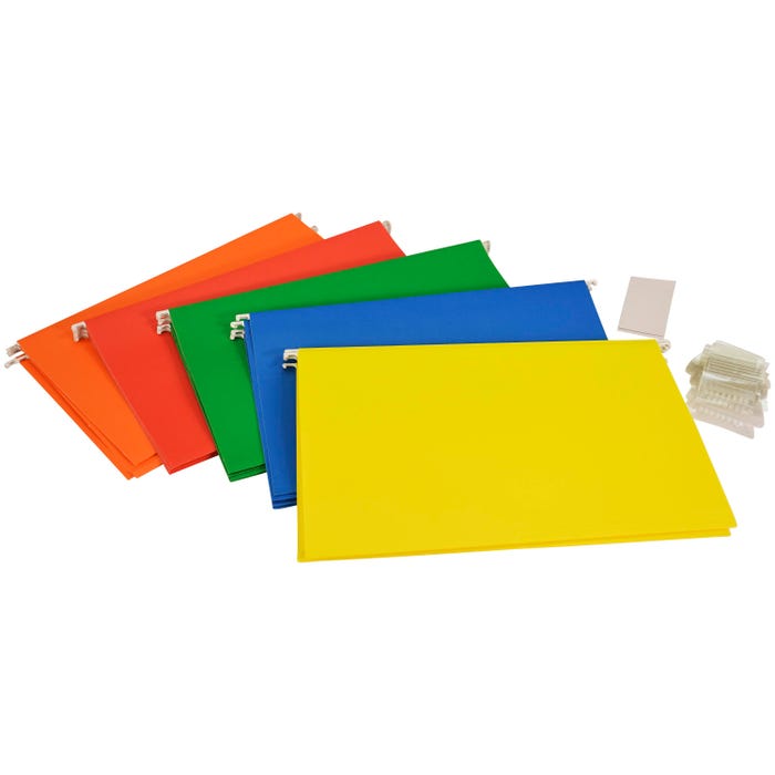 School Smart Hanging File Folders, Legal Size, 1/5 Cut Tabs, Assorted Colors, Pack of 25