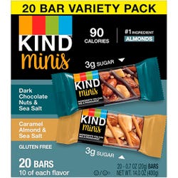 KIND Nuts/Sea Salt Variety Pack Minis Snack Bars, Pack of 20, Item Number 2050213